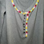 Free People We The Free Gray rainbow trim Henley women's small thermal embroidered boho‎ Photo 3