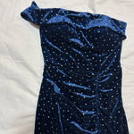 City Vibe  Blue Velvet off one shoulder dress with rhinestones  Photo 2