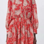 ZARA Red Paisley Print Mini Dress Long Sleeve Smocked Waist Casual Medium Photo 0