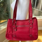 Vintage 90s Y2K Cherry Red Genuine Leather Purse or Shoulder Bag Silver Details Photo 4