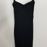 Reformation  Black Ribbed Knit MENA Ruched Bust Bodycon Stretch Midi LBD Dress Sm Photo 9