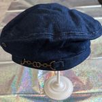 Navy Blue Denim Cap with Gold Chain Detail Photo 1