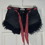 Free People We the Scarf Belt Distressed Jean Shorts Photo 4