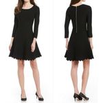 Antonio Melani Black Scallop Hem Fit & Flare Knit Dress Sz L Floral Texture Photo 1