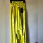 Peace & Love Satin Split Leg High Waist Maxi Skirt Size US 2 NWT Neon Yellow Photo 7