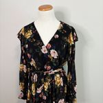 Dynamite Black Floral Ditsy Mini Dress Long Sleeve Ruffle‎ Trim Black Pink Yellow M Photo 2
