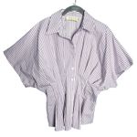 Anthropologie Exquise The Tobie Pleated Blouse Short-Sleeve Purple Stripe Medium Photo 4