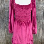 LC Lauren Conrad  Red Velvet Long Sleeve Smocked Mini Dress Size Medium Photo 7