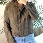 flax by jeanne engelhart shirt long sleeve size S linen green Photo 0