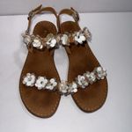 Italian Shoemakers  Size 8 Slide On Floral Flat Sandals Leather Brown Tan Photo 5