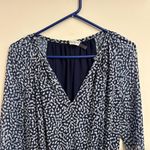 Ramy Brook Ramy Brooke Long Sleeve V-Neck Smocked Drop Waist Blue Abstract Dress Small Photo 3