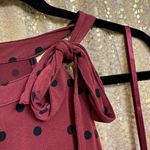 Banana Republic  Burgundy Black Polka Dot Jersey High Tie Neck Top Large Photo 4