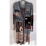 Free People Americana Cardigan Womens XS Duster Hooded Boho Patchwork Oversized Blue Photo 2