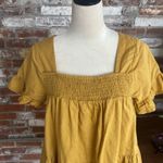 Free People Mustard Yellow Ruffle Trim Short Linen and Cotton Mini Dress Photo 2