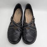 Clarks  Women's Ashland Spin Black Leather Flats Comfort Shoes 8.5 Ortholite Photo 2