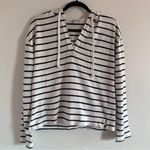 J.Crew Striped Navy and White Women's V-neck Hoodie Top Photo 2
