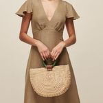 WHISTLES Midi Dress Womens Size 2 Linen Cotton Minimalist Olive Indie Goblincore Green Photo 0