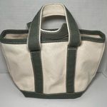 Lands' End Natural/ Grey Cotton Canvas Tote Bag Open Top Small Regular Handles Photo 2