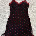 Madden Girl  Black Mesh Mini Dress Red Heart Print Lace Trim Slip Dress Size M Photo 14
