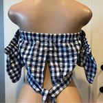 Gimmicks by BKE Gimmicks S Navy White Gingham Off-Shoulder crop Top tie in back Photo 2