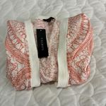 Talbots Womens Cardigan Sweater Medium Peach White Linen Blend Open Front Photo 1