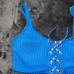 Michael Kors Solid Rib Lace-Up Bikini Top in Vintage Blue Photo 4