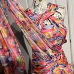 NWOT Bridess Crisscross Straps Keyhole Pleated Overlay Chiffon Empire Cutouts Fit Flare Marble Abstract Print Vintage y2k Accordion Multiple Size 10 Photo 3