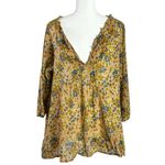Natural Life Large XL Retro 70s Bohemian Gauze Floral Tunic Neutral Billowy Photo 2