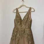Mac Duggal A-Line Metallic Appliqué Ballgown In Champagne Photo 7