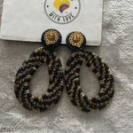 Wounaan Handwoven Werregue Palm Oval Drop Black Gold Plated Bronze Earrings Photo 6