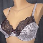 Soma Size 34D Bra Unlined Underwire Wide Lace on Cups Purple Cream Geometric Photo 1