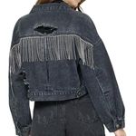 Black Denim Jacket with distressed and diamante fringe back size S Photo 1