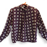 Anne Klein 80s VTG Burgundy 100% Silk Jacquard Weave Geometric Mock Neck Blouse size 12 Photo 0