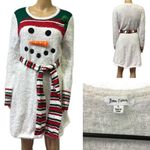 Born Famous Snowman Mid Thigh Soft Eyelash Belted Sweater Holiday Dress Womens L White Size L Photo 2