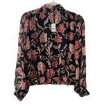 Ann Taylor NWT Black Red floral Sheer M Long Sleeve High neck Blouse classy work Photo 1