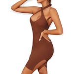 SheIn  Criss Cross Halter Neck Ribbed Knit Side Slit Mini Dress Photo 30