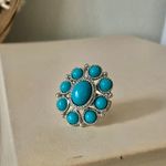 Sarah Coventry Blue Sun Ring Silver Western Faux Turquoise Floral Chunky Boho Jewelry Photo 3