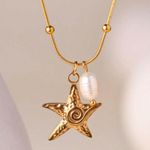 18k gold plated stainless steel starfish pearl pendant necklace for beach and vacation water resistant Photo 0