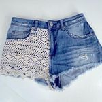 Topshop Moto Crochet Denim Shorts Size 6 Photo 0
