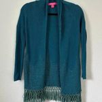 Lilly Pulitzer Tatum cardigan teal green blue knit crochet fringe boho tassels Photo 2