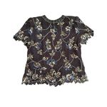 Scala  Women's Black Floral 100% Silk Beaded Blouse Top Size Large Photo 11