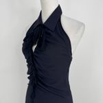 Fuzzi Halter Dress Size 42 US 6 Navy Silk Blend Ruched Ruffle Midi Elegant Chic Blue Photo 5