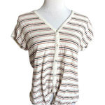 Lucky Brand Womens  Ivory Striped Knot Tie Front Button Down Boxy Fit Shirt Top M Photo 0
