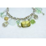 Vintage Dangle Green/Purple/Yellow Beads Silver Tone Link Chain 6" Bracelet Green Photo 1