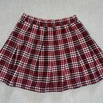 Jolie & Joy  Red Black Plaid Pleated School Girl Mini Skater Skirt Sz S NWOT Photo 1