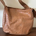 Tan Faux Leather Woven Shoulder Bag | Boho Minimalist Hobo Purse Photo 1
