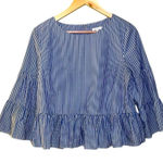 Tyler Boe Blue and White Striped Ruffle Cotton Blouse Medium Photo 0