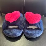 Kensie 🩷💙 Peep Toe Faux Fur Fuzzy Heart Slippers Navy Blue Size 9 Photo 1