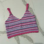 Hollister  Crochet Striped Knit Crop Top Women’s Large Pink/Purple Boho Vacation Photo 1