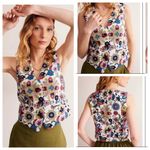 BODEN Tailored Linen Waistcoat Floral Vest Size 2 White Photo 15